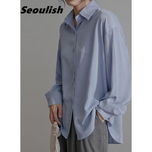 Seoulish Spring Autumn OL Style Formal Womens Blouse 2021 New Turn-down Single Breasted Long Sleeve Shirts Female Workwear Tops