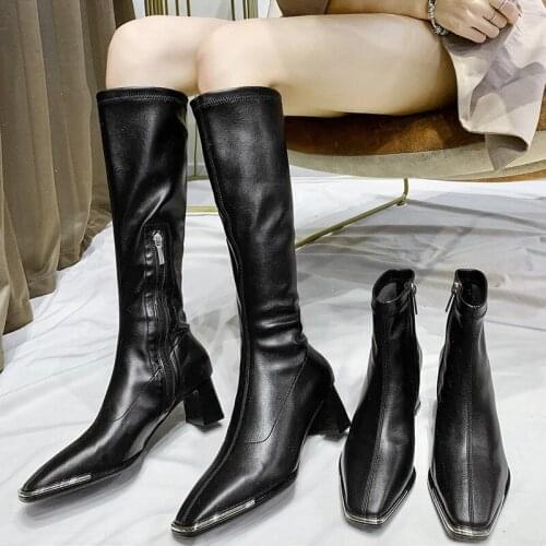 Euro Style Plus Size Female High Heels Fashion Party Night Club Shoes Woman Winter Warm Women Knee High Western Boots35-40