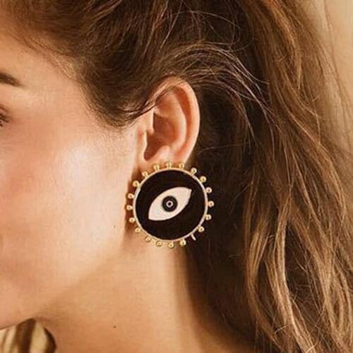 2020 New Fashion Gold Enamel Dripping Oil Evil Eye Stud Earrings For Women Vintage Statement Oorbellen Party Earring Jewelry