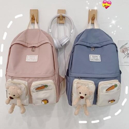 Female Korean Version of Harajuku Ulzzang Campus Student Backpack Girl Heart Backpack Bear Decoration