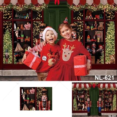 Winter Christmas Photography Backdrop Merry Xmas Store Cottage Background Gifts Shop Wood Door Baby Shower Kids Birthday Party