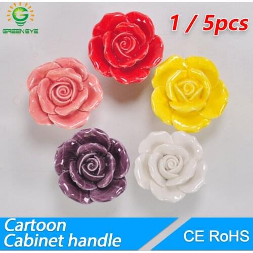 1/5Pcs Rose Cartoon Children Room Ceramic Cabinet Knobs Moon Star Wardrobe Handle Garden Door Handle Cabinet Handles for Kids