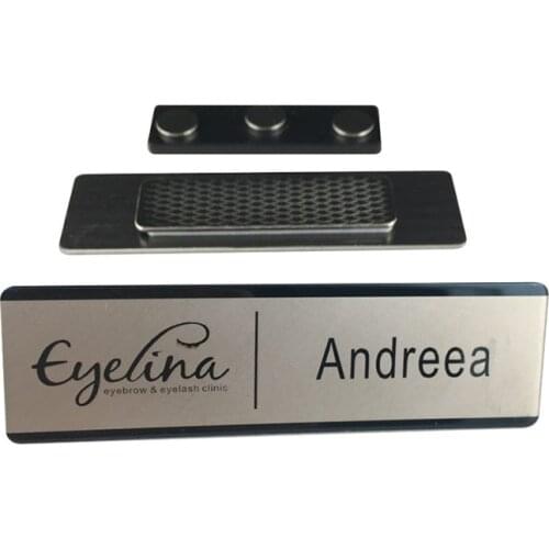 10pcs custom magnet staff name tag laser logo name badge magnetic with metal name plate 70X20mm