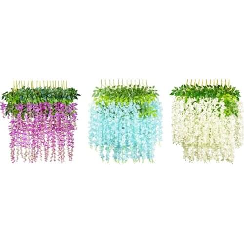 12Pcs Wisteria Artificial Flower,Silk Fake Vine Garland Hanging Flower For Wedding Party Garden Wall Decoration