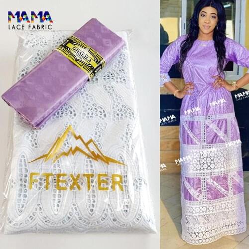 2.5+2.5 Yards Bazin Riche And African Swiss Dry Lace Fabric High Quality Embroidery 100% Cotton Christmas goods Sewing