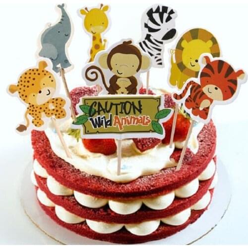 24pcs/set Wild One Forest Animal Cupcake Topper Cake Flags For Jungle Safari Theme Birthday Party Decorations