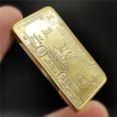 USA 1Dollar Bullion 24k Gold Bar American Metal Coin Golden Bars USD Festival Gift