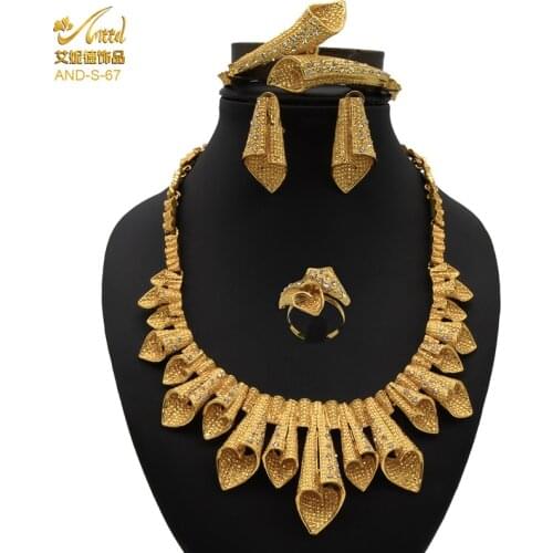 ANIID Jewelery Big Necklace Sets For Women Ring Gold Earring Wedding Woman Indian Rings Jewelry Bracelet India Bride Accessories