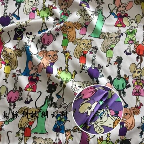 100% Mulberry Pure silks and satins Cartoon white violet for Dress B162