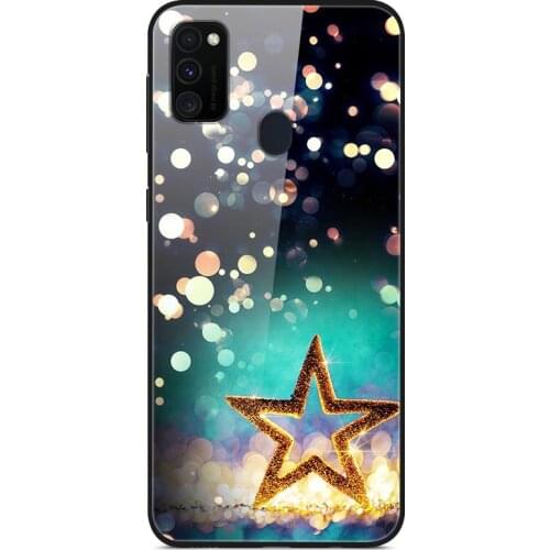 For Samsung Galaxy M30s Phone Case Tempered Glass Case Back Cover With Black Silicone Bumper Series 1