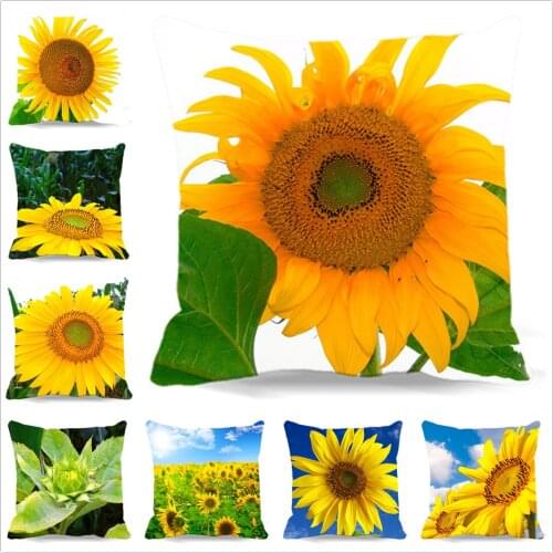 European Style Sunflower Home Decorative Throw Pillow Case Vintage Cotton Polyester Square Cute Cushion Cover