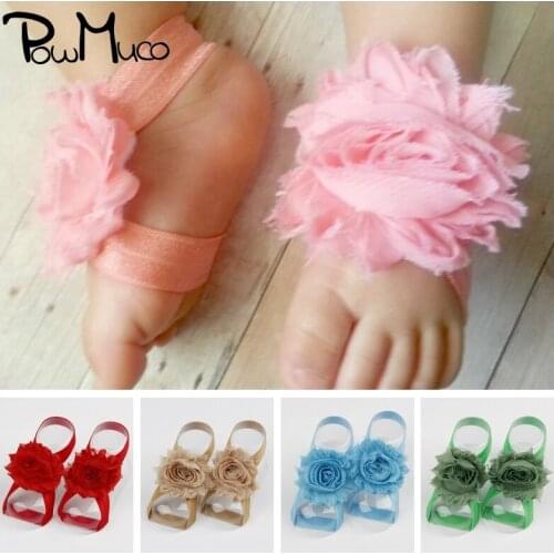 Powmuco Baby Girls Solid Color Flower Barefoot Sandals Fashion DIY Foot Decoration Infant Accessories Newborn Photography Props