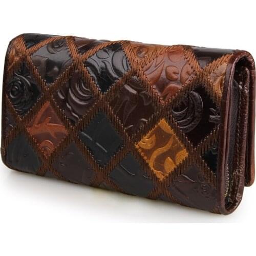 Women Wallet Genuine Leather Money Card Holders Vintage Standard Wallets Woman Wallet ID Card Holders Long Wallet Female