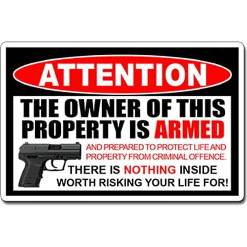 Hot Sell Personality Owner Armed Gun Alarm Warning Car Stickers Decals Accessories Auto Decorative Stickers PVC 13cm X 9cm