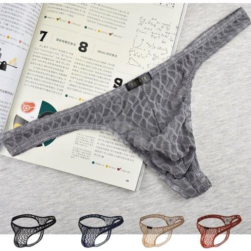 Men Sexy Low-Waisted Underwear Lace Male Panties Transparent T-back Temptation Thongs Sissy Jockstrap Briefs Hot Lingerie