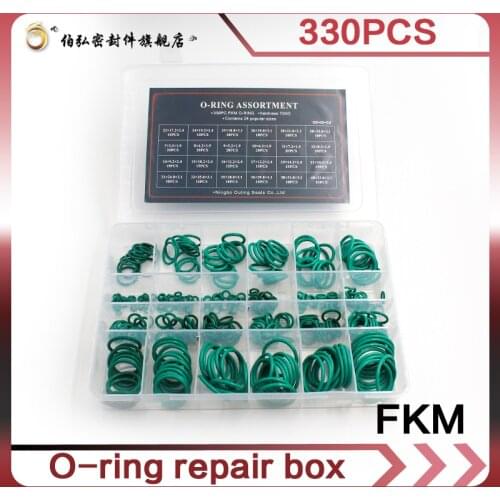 Green FKM 330pcs O Rings fluororubber Kit 24Sizes O ring Seal Sealing O-rings Washer Gasket Set O-rings Assortment Set Kit Bo