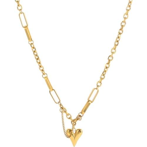 316L Stainless Steel Simple Retro Thick Chain Hip Hop Love Pendant Titanium Steel Necklace Female No Fade