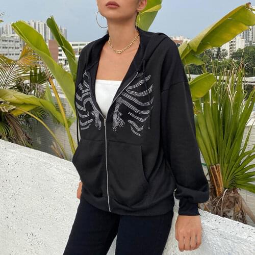 2021 new diamond sweater women zipper cardigan long-sleeved hooded jacket women hoodie women zip up hoodie goth clothes hoodie