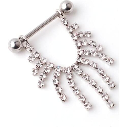 New Fashion Sexy Stainless Steel Zircon Tassels Nipple Rings for Women Body Piercing Jewelry
