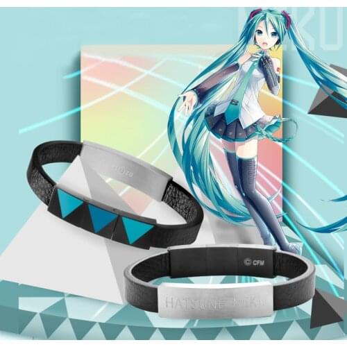 Anime Offical Hatsun Miku Wholesale Charm Cheap Men Leather Bracelet Bangles For Women Snap Bracelet Jewelry Couple Lovers Gift
