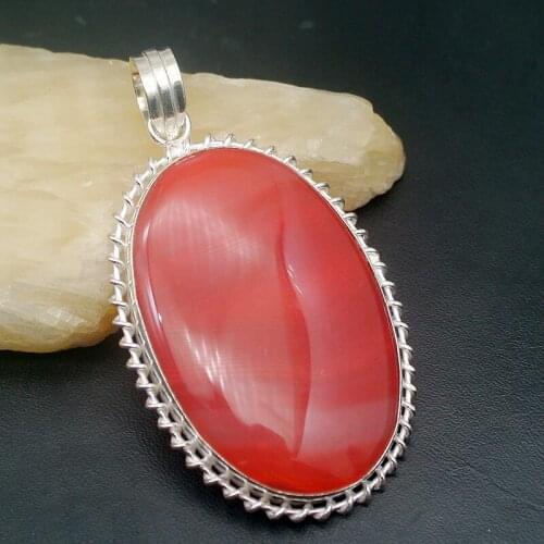 Huge Oval Jewelry BotswanaAgate Silver Color Pendant Necklace Charm Gifts 70mm HD138