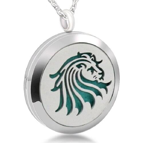 Lion Head Style 316L Stainless Steel Essential Oil Diffuser Necklace Pendant 30MM Magnetic Aromatherapy Necklace For Women