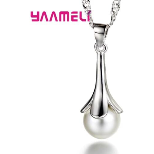 Retro Perfect Round Ball Pearl Necklace for Femme Female 925 Sterling Silver Flower Pendant Collar Party Accessory Jewelry
