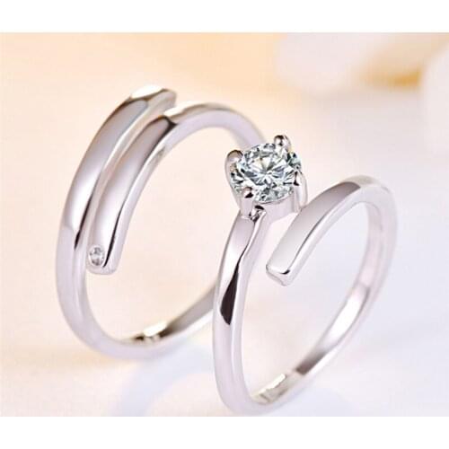 Personalized Stainless Steel Free Adjustable with Diamond Wedding Ring 2pcs/pair