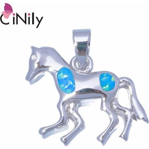 Horse CiNily Created Blue Fire Opal Silver Plated Wholesale For Women Jewelry Party Gift Pendant Whithout The Chain 20mm OD6887