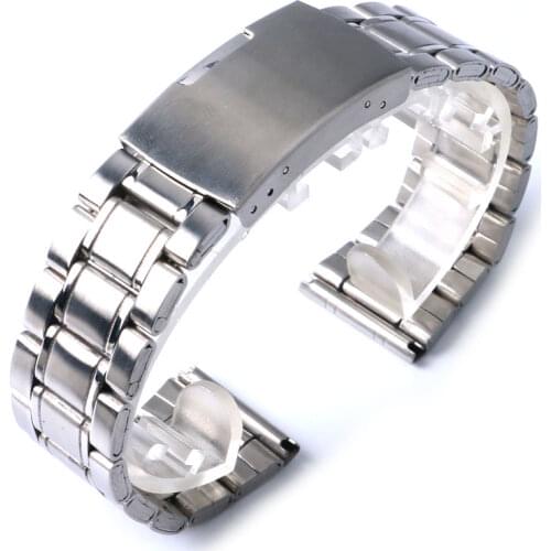 New High Quality Watch Band Womens Men 20mm 22mm Buckle Silver Stainless Steel Watch Band Strap Straight End Bracelet