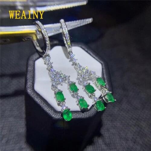 WEAINY Real Colombia Natural Green Emerald Earrings, S925 Sterling Silver Earrings, King of Gems