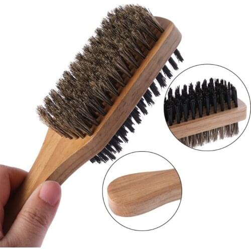Men Double-Side Antistatic Hair Brush Wooden Handle Massage Facial Beard Styling X7YB