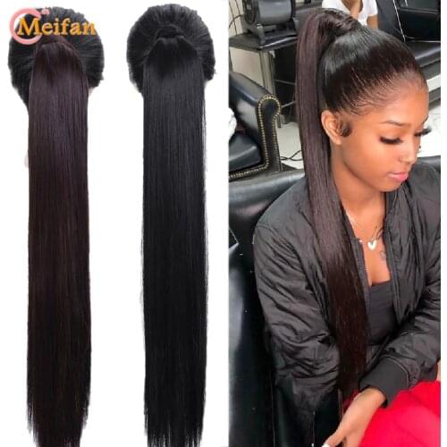 MEIFAN 32Inch Long Silky Straight Ponytail Clip in Ponytail Synthetic Natural False Hair Extension Wrap Around Hair Tail Hairpie