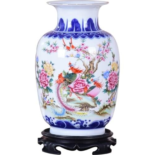 Blue and White Ceramic Vase Pheonix Porcelain Flower Ancient Chinese Figure Story Pattern Vase Handmade Jingdezhen Flower Vases