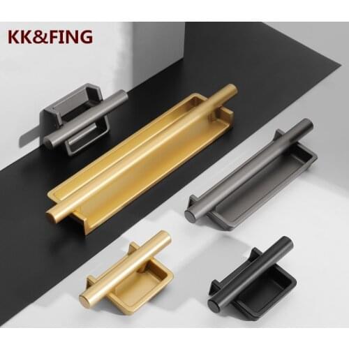 KK&FING Zinc Alloy Concealed Handles Sliding Door Slotted Embedded Clasp Handles invisible Cabinet Drawer Knobs And Pulls
