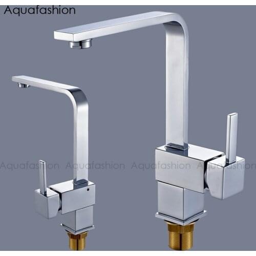 Contemporary Polished Chrome Kitchen Mixer Tap Single Handle Brass Tap Hot and Cold Water Tap