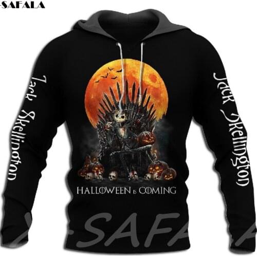 King Of Halloween Skull 3D Printed Hoodie Man Female Zipper Pullover Sweatshirt Hooded Jersey Streetwear Tracksuits