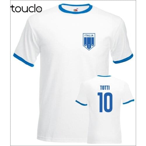 Totti Italy No.10 team New Short Sleeve Fitness Clothing Male Tops Mens Retro Footballer Ringer Sporter t shirt double sized