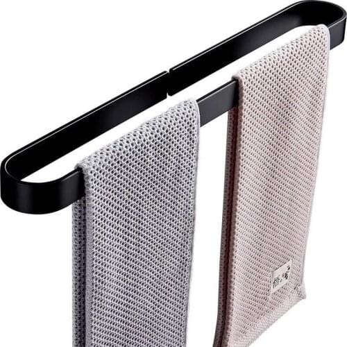 DWZ Nail free Space Aluminum Solid Black Towel Bar Hanger Single Towel Bar Towel Holder Western Style Bathroom Accessories