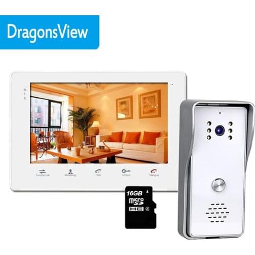 Dragonsview 7 Inch Home Intercom System Video Doorbell Door Phone Record SD Card Unlock Waterproof Dual Way Talk