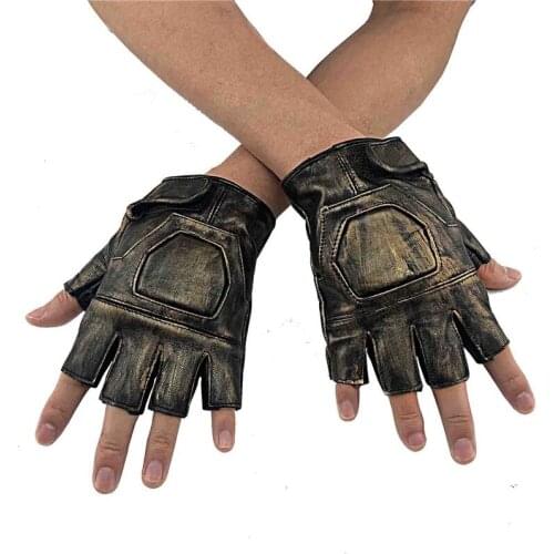 Real Leather Vintage Gloves Steampunk Rocker Driving Motorcycle Half Finger Gloves Acceossories Halloween Costume Cosplay