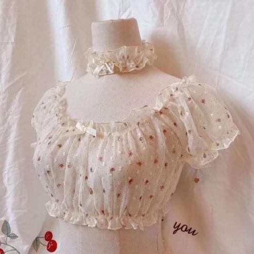 Japanese Kawaii Cute Girls Pajama Set Short Sleeve Slash Neck Ruffle Bow Mesh Nightwear Dropshipping