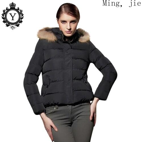 Autumn and Winter Foreign Trade New Style Short Hooded Fur Collar Cotton Jacket Women Europe America Slim Coat Coat Warm Luxury