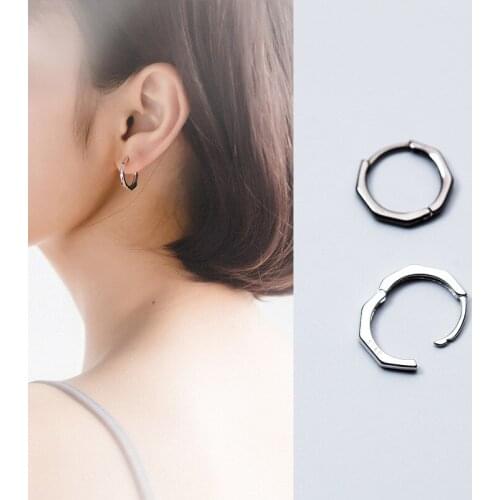 2021 Hot 925 Sterling Silver Ear Buckle Men Women Simple Black Octagonal Short Earrings Trend Earrings Fine Jewelry Gifts