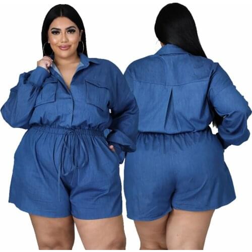 Women Plus Size Playsuits Long Sleeve Loose Straight Jumpsuit with Pockets Casual Shorts One Piece Rompers Autumn 4XL 5XL