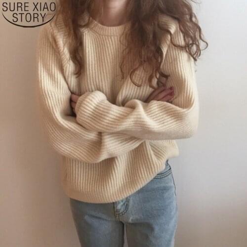 Winter New Solid Sweater Korean Preppy Vintage Loose Sweater Long SleeveThick Pullover O-neck Solid Simple Clothes Sweater 17177