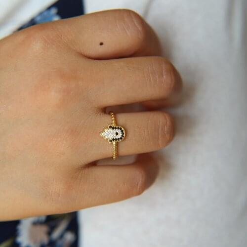 Evil ring HOT sale evil eye hamsa finger open ring luxury blue black Cubic Zircon silver plated jewelry women wedding Ring