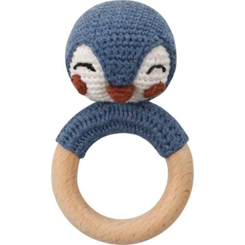 1Pc Baby Rattle Crochet Animal Baby Teether Wooden Ring Handmade Toy BPA Free Wood Teething Bracelet Nurse Gift Baby D0AF