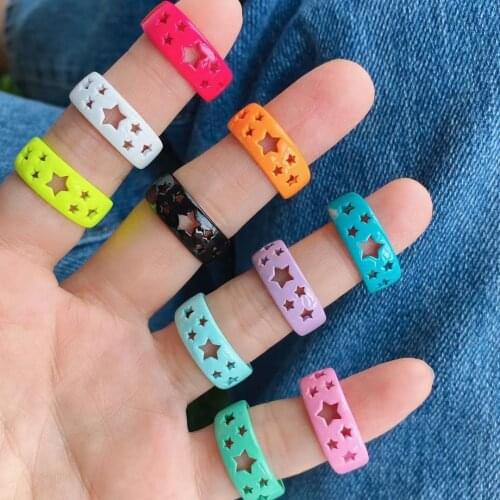 10Pcs Summer Candy 10 Colors Enamel Star Adjustable Finger Women Fashion Ring