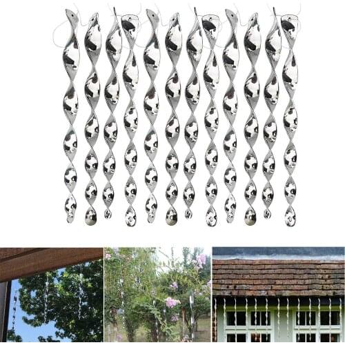 12pcs Bird Repellent Rotating Rod Plastic Hanging Reflective Scare Rods Protect Crop Spiral Deterrent Control Garden Supplies